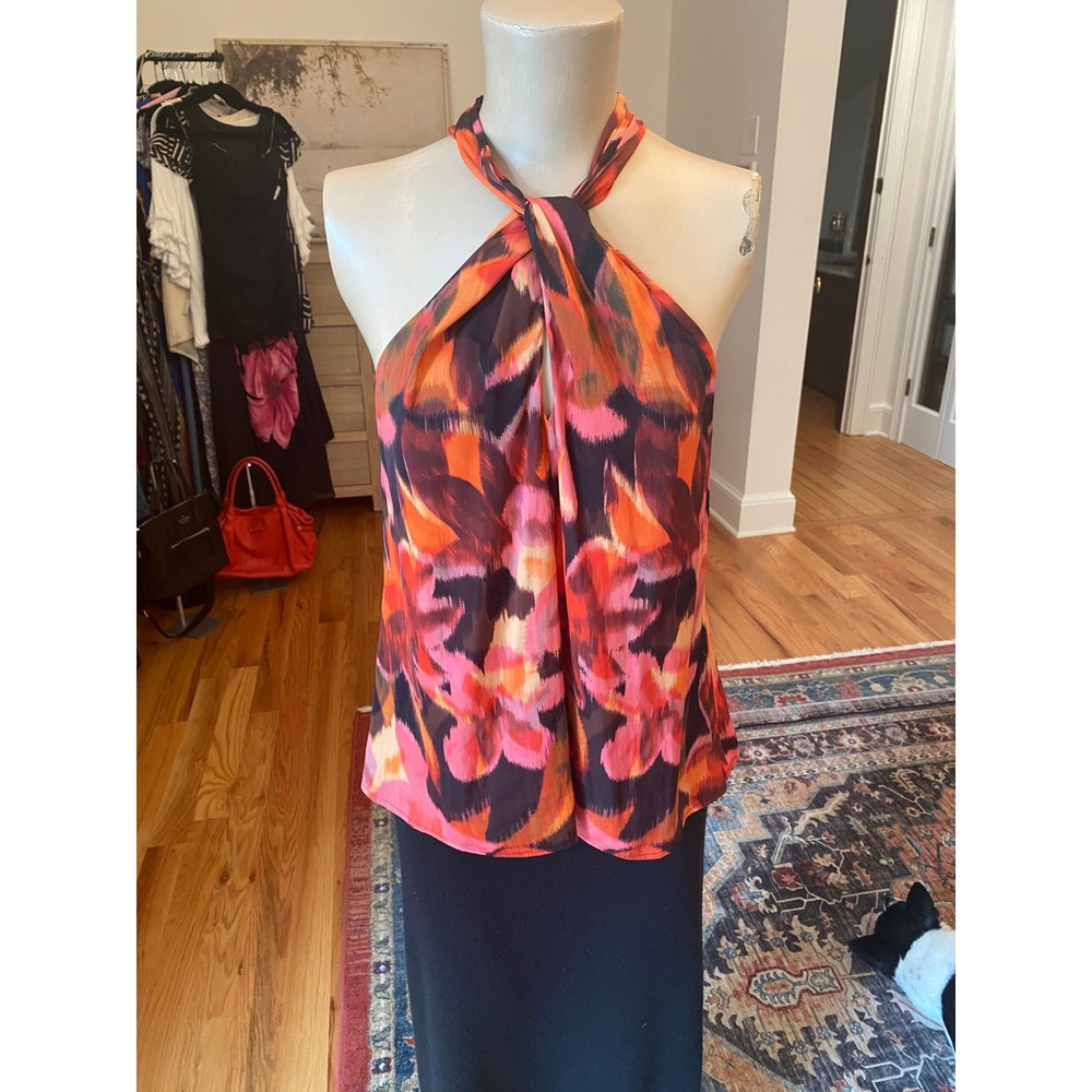 Tart Collections Womens Orange Pink Abstract Halter Neck Blouse Small - Picture 2 of 11